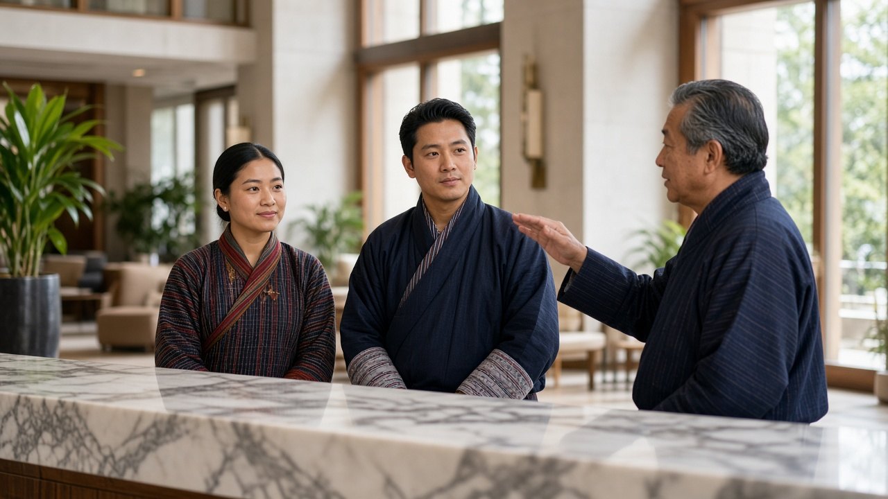 Bhutanese desk team training at the front desk